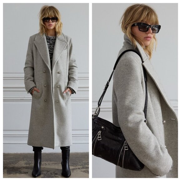 Zadig & Voltaire Mulan Chevron Double-breasted Long Wool Coat - Picture 1 of 5
